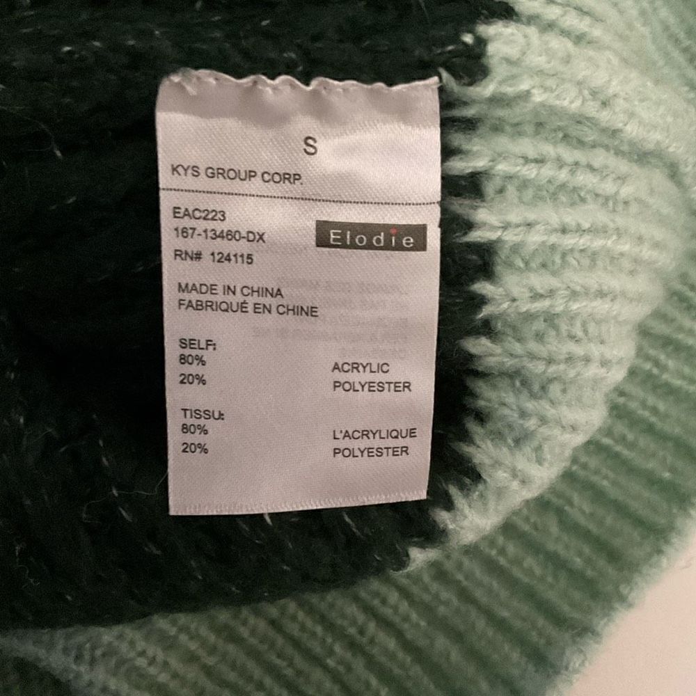 Elodie Sweater Color Block Mock Neck Hunter Mint Green Dolman Sleeves Small - Picture 6 of 11